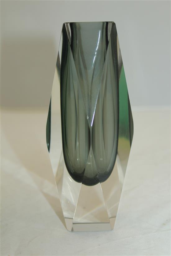 Nine Murano Sommerso and coloured glass faceted vases, possibly Mandruzzato, 1960s-70s, 16cm - 25.5cm